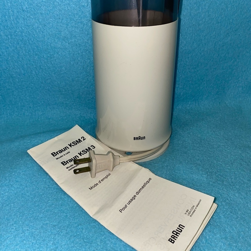 BRAUN Aromatic Coffee Grinder for coffee beans model #KSM 2 vintage tested white